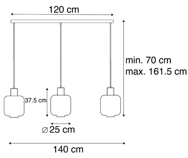 Dizajn viseča svetilka črna z jantarnim steklom 3-luč 161,5 cm - Qara