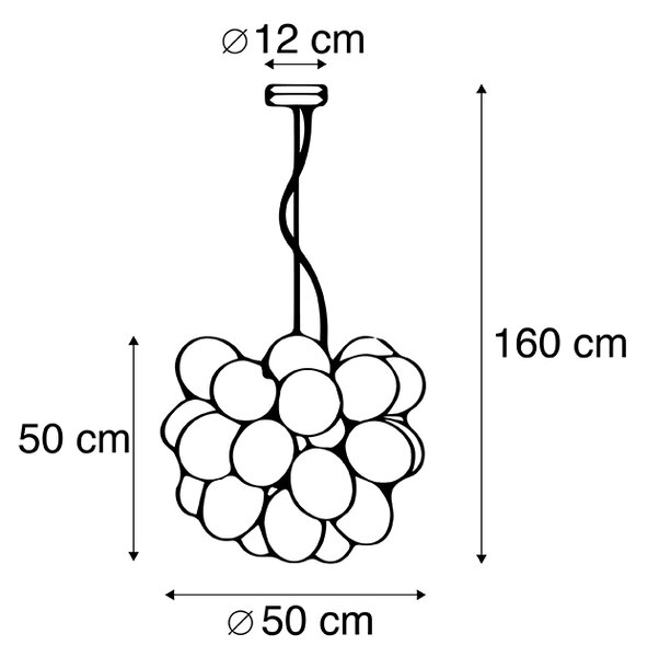 Dizajn viseča svetilka črna z 8-lučmi iz stekla - Uvas