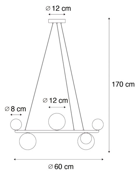 Viseča svetilka črna z dimnim steklom okrogla 8-light - Monaco