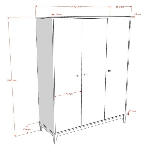 Garderobna omara v orehovem dekorju v temni naravni barvi 148x190x55 cm Ilyas – Vipack