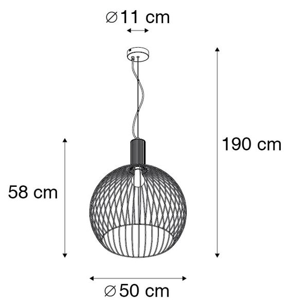 Dizajn okrogla viseča svetilka črna 50 cm - Wire Dos