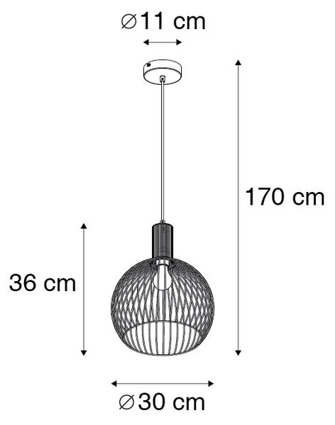 Dizajn okrogla viseča svetilka črna 30 cm - Wire Dos