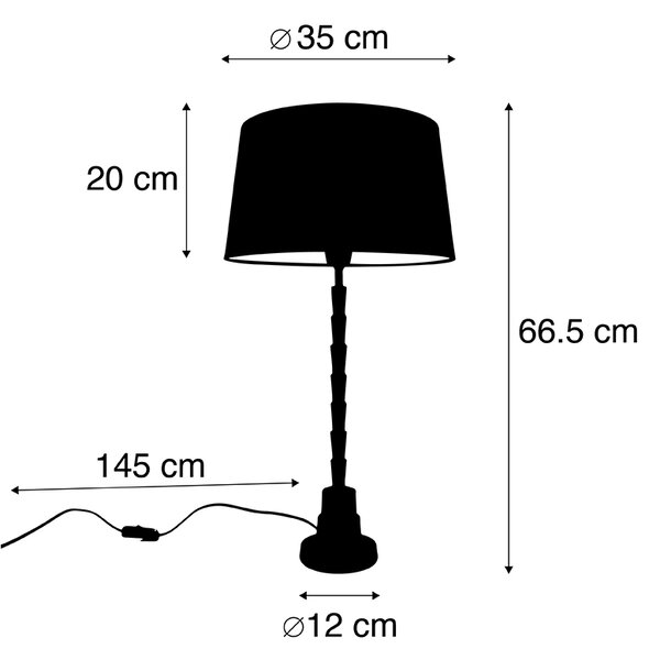 Art deco namizna svetilka bron z bombažnim odtenkom črna 35 cm - Pisos