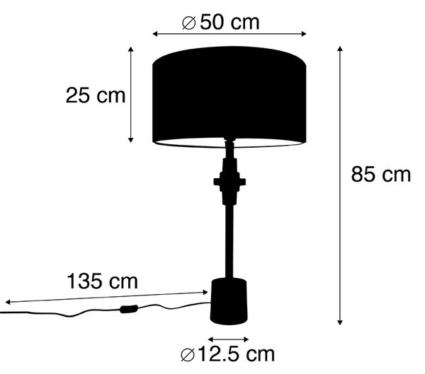 Art Deco namizna svetilka bronasti žametni odtenek rdeča 50 cm - Diverso