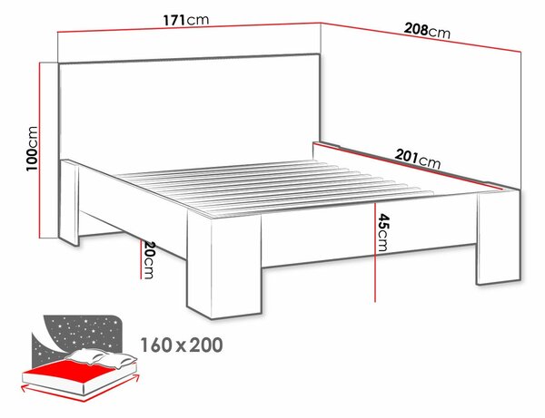 Postelja Parma D116, 160x200, Iverna plošča, Posteljno dno, 171x208x100cm