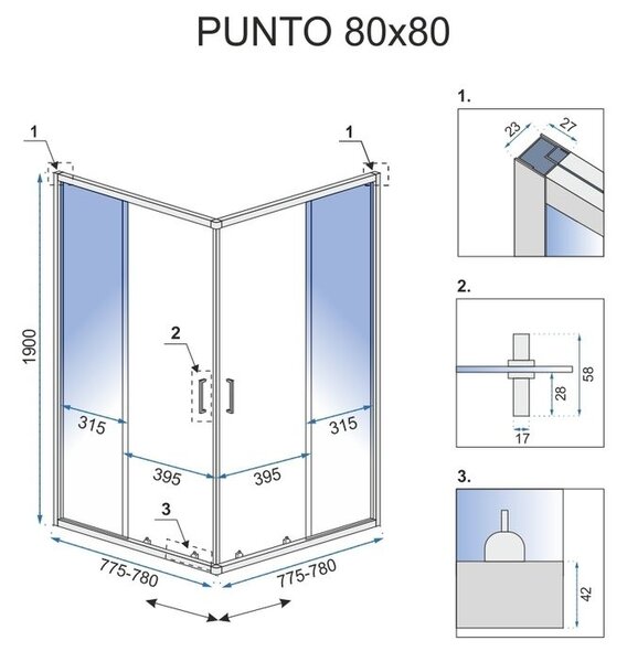 Tuš kabina Rea Punto Black 80x80