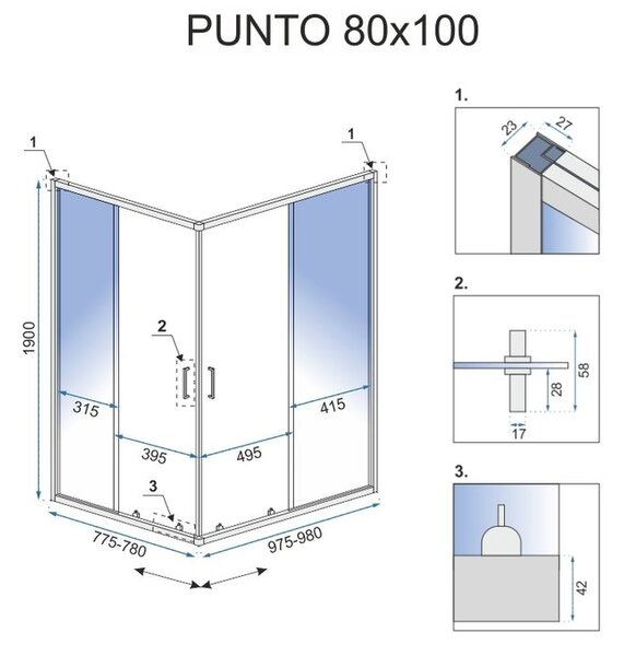 Tuš kabina Rea Punto Black 80x100