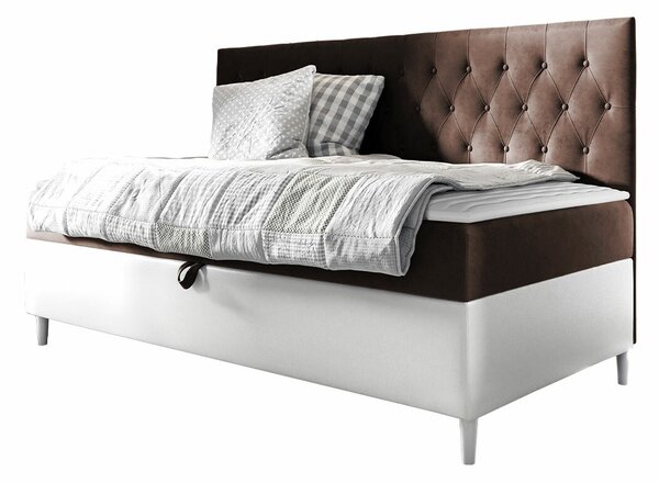 Boxspring postelja Baltimore 166, 80x200, Blago, Eko usnje, Posteljno dno, 88x202x115cm, Vzmetnica