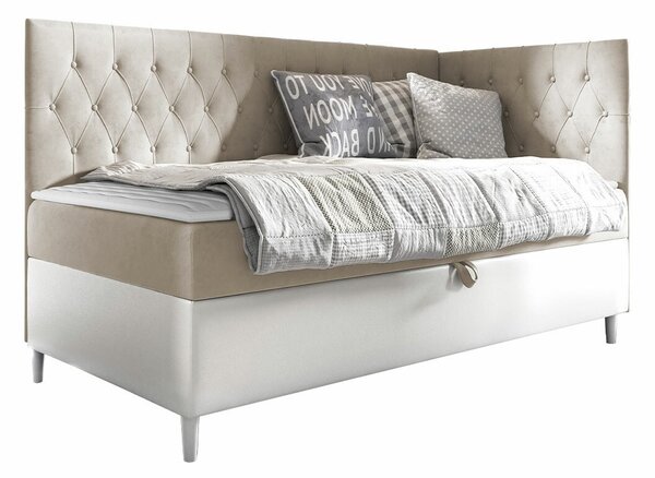 Boxspring postelja Baltimore 167, 80x200, Blago, Eko usnje, Posteljno dno, 88x208x115cm, Vzmetnica