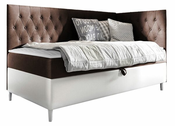 Boxspring postelja Baltimore 167, 90x200, Blago, Eko usnje, Posteljno dno, 98x208x115cm, Vzmetnica