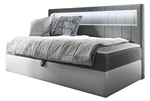 Boxspring postelja Baltimore 168, 80x200, Blago, Eko usnje, Posteljno dno, 92x202x104cm, Vzmetnica