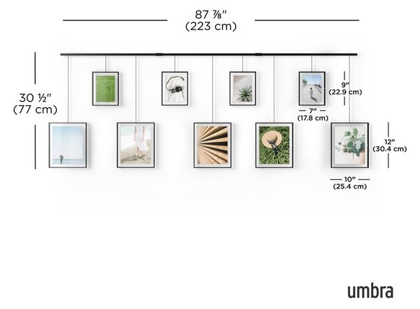 Črni kovinski stenski okvirji v kompletu 9 ks 223x77,5 cm Exhibit – Umbra