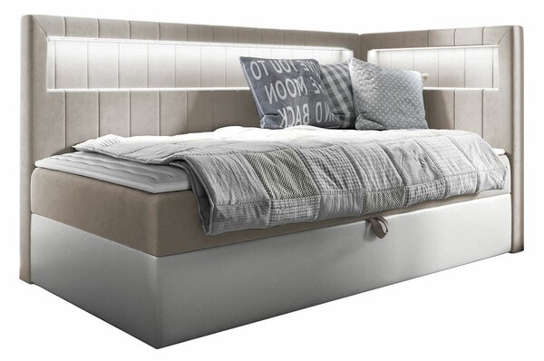 Boxspring postelja Baltimore 172, 80x200, Blago, Eko usnje, Posteljno dno, 92x212x104cm, Vzmetnica