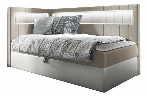 Boxspring postelja Baltimore 172, 80x200, Blago, Eko usnje, Posteljno dno, 92x212x104cm, Vzmetnica