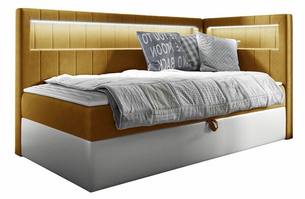 Boxspring postelja Baltimore 172, 80x200, Blago, Eko usnje, Posteljno dno, 92x212x104cm, Vzmetnica