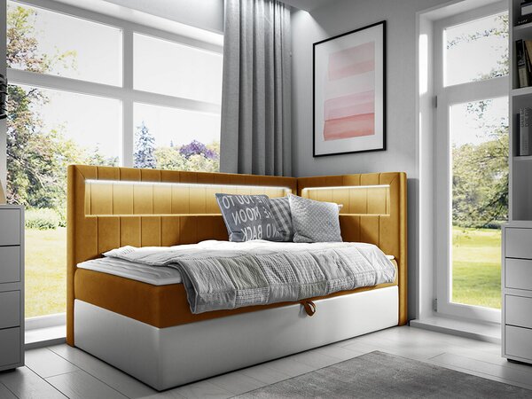 Boxspring postelja Baltimore 172, 80x200, Blago, Eko usnje, Posteljno dno, 92x212x104cm, Vzmetnica