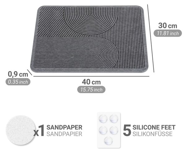 Siva odcejalna podloga iz diatomejske zemlje 40x30 cm Damon – Wenko