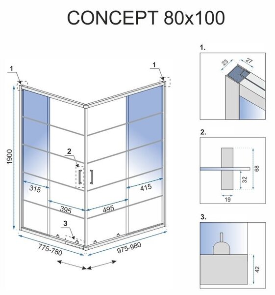 Rea Concept Black 80x100 tuš kabina