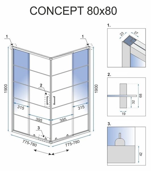 Rea Concept Black 80x80 Tuš kabina