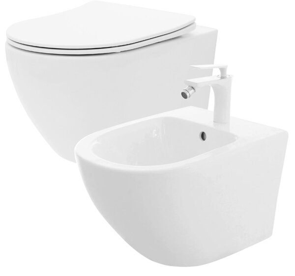 Komplet: Carlo Flat Mini WC školjka brez oboda + Carlo Mini Bidet