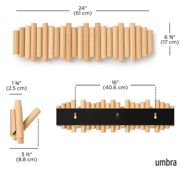Stenski obešalnik iz masivnega bora v naravni barvi 61 cm Picket – Umbra