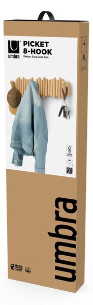 Stenski obešalnik iz masivnega bora v naravni barvi 61 cm Picket – Umbra