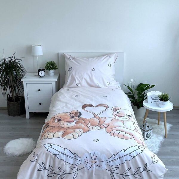 Svetlo rumena enojna bombažna otroška posteljnina s svetlečim učinkom 140x200 cm Lion King "Best friends" – Jerry Fabrics