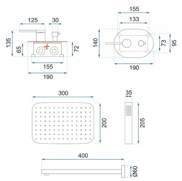 REA OVAL komplet za prhanje Chrome BOX