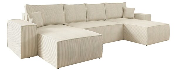 Kotna garnitura Clovis 109, Funkcija spanje, Krema, Predal, 370x181x94cm, Noge: Plastika,Bor