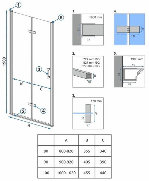 Tuš vrata Rea Molier Chrome + adapter 80