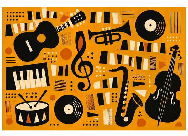 Tapeta retro glasbeni instrumenti na oranžni
