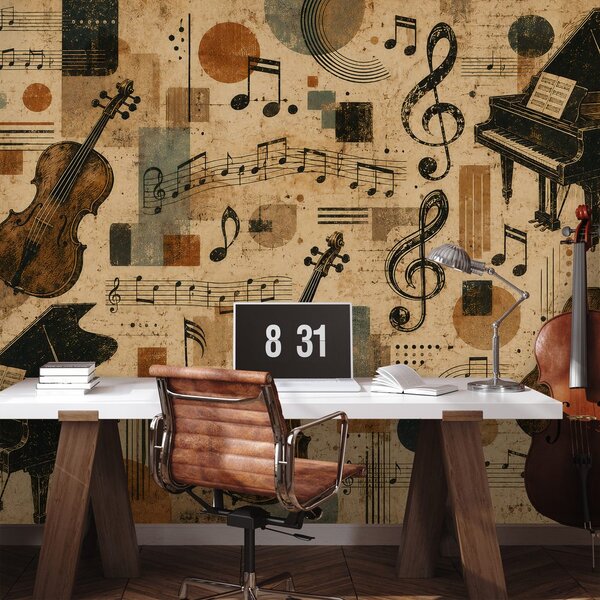 Fototapeta vintage glasbeni instrumenti in note