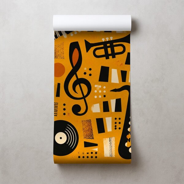 Tapeta retro glasbeni instrumenti na oranžni