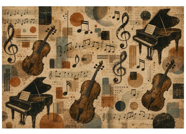 Fototapeta vintage glasbeni instrumenti in note