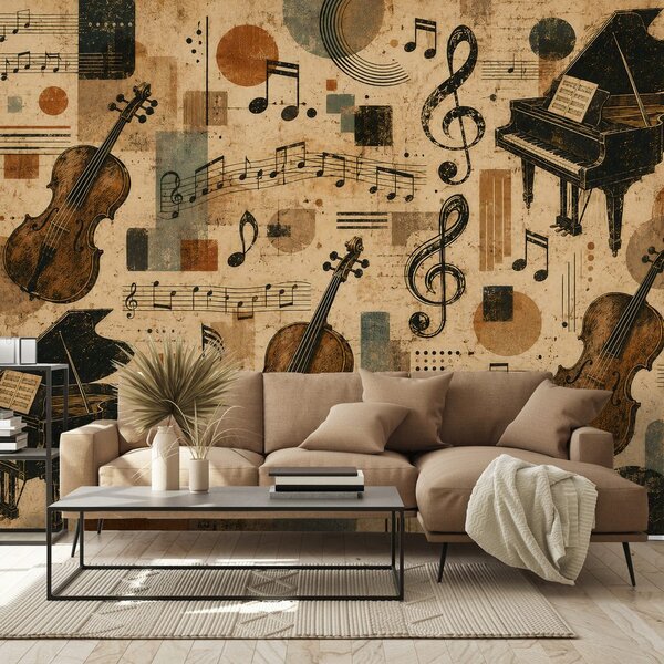 Fototapeta vintage glasbeni instrumenti in note