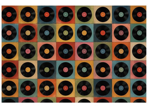 Tapeta retro vinilne plošče na barvnem ozadju