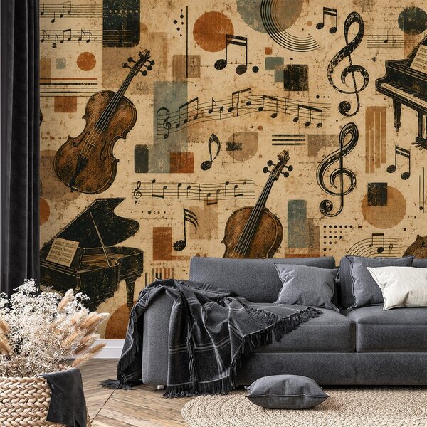 Fototapeta vintage glasbeni instrumenti in note
