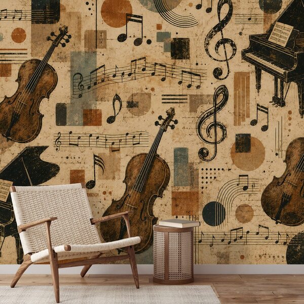 Fototapeta vintage glasbeni instrumenti in note