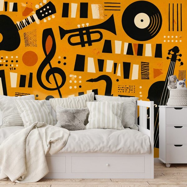Tapeta retro glasbeni instrumenti na oranžni
