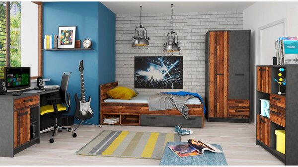 Modern Living Postelja Nubi, Barva Hrasta, Temno Siva, 90x200