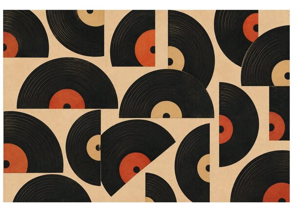 Tapeta retro vinilne plošče na bež ozadju
