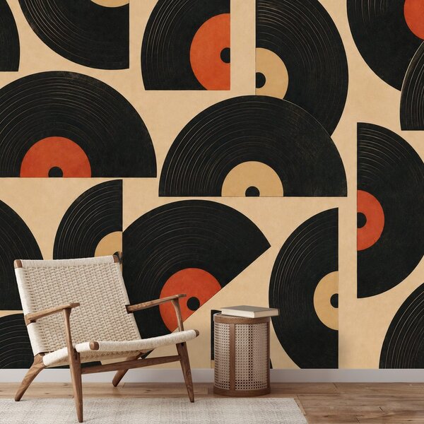 Tapeta retro vinilne plošče na bež ozadju