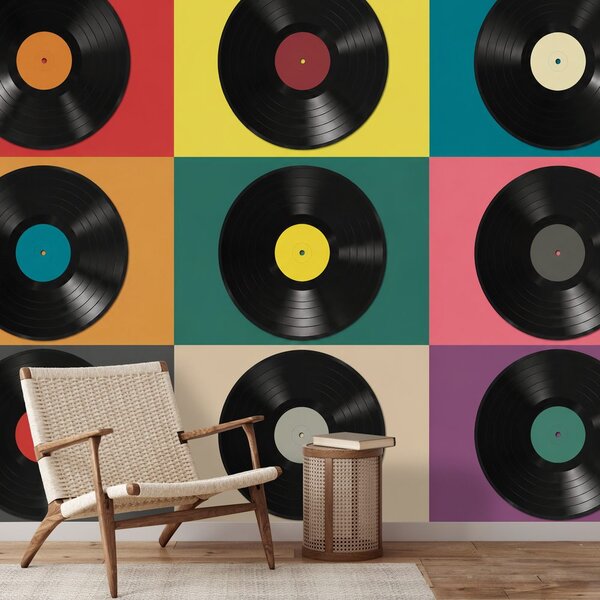 Fototapeta retro vinilne plošče na barvitem ozadju