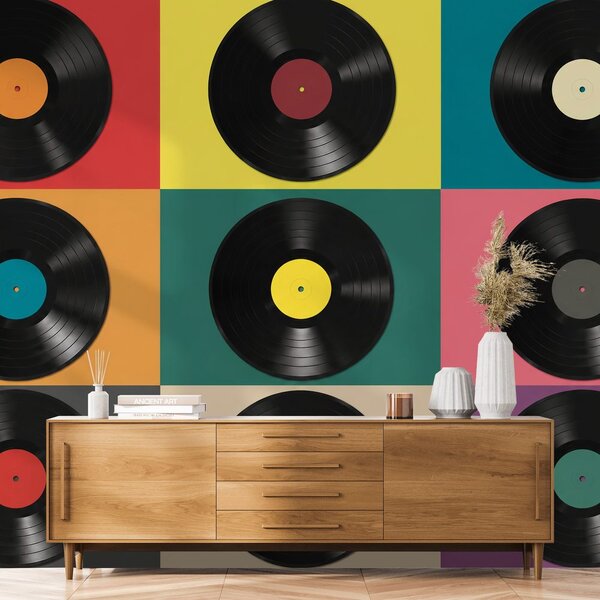 Fototapeta retro vinilne plošče na barvitem ozadju