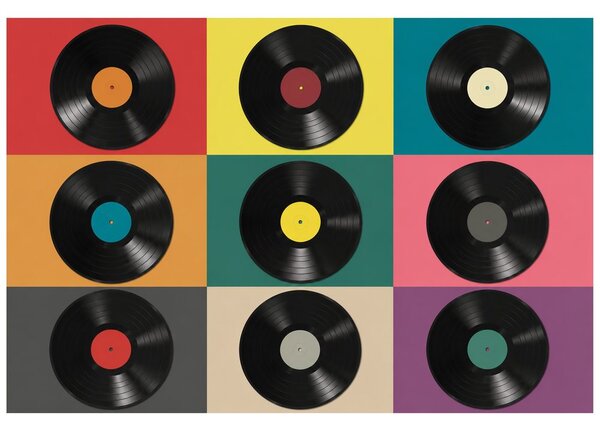 Fototapeta retro vinilne plošče na barvitem ozadju