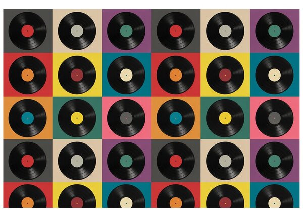 Tapeta retro vinilne plošče na barvnem ozadju