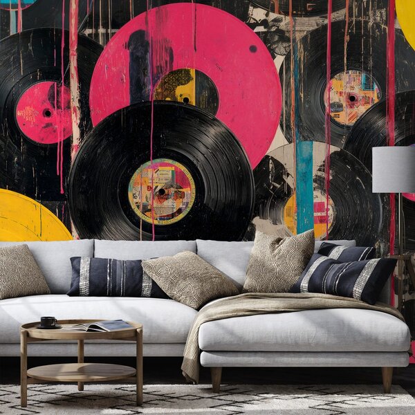 Tapeta pisane retro vinilne plošče