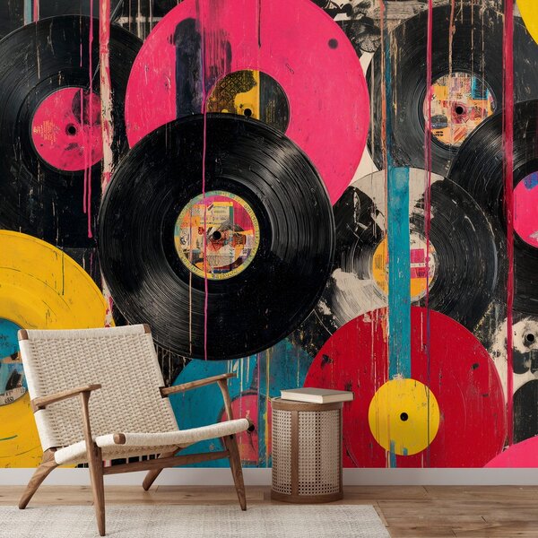 Tapeta pisane retro vinilne plošče