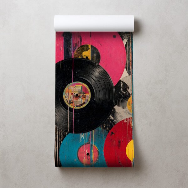 Tapeta pisane retro vinilne plošče