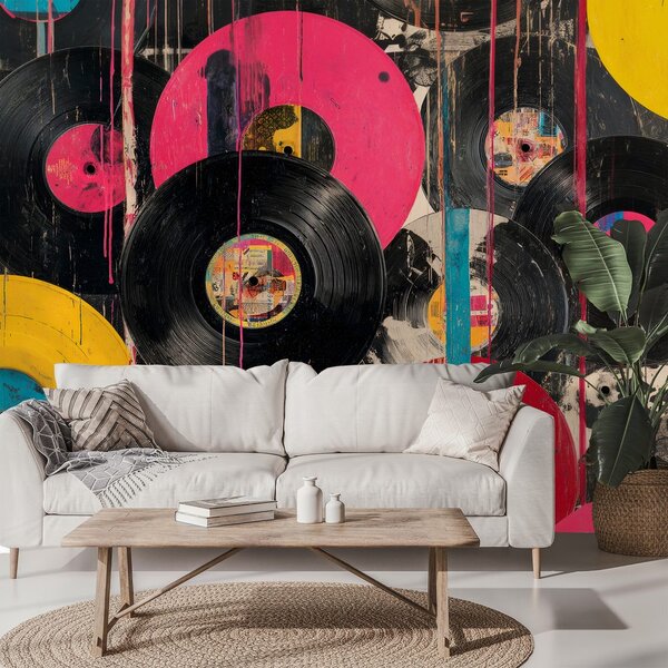 Tapeta pisane retro vinilne plošče